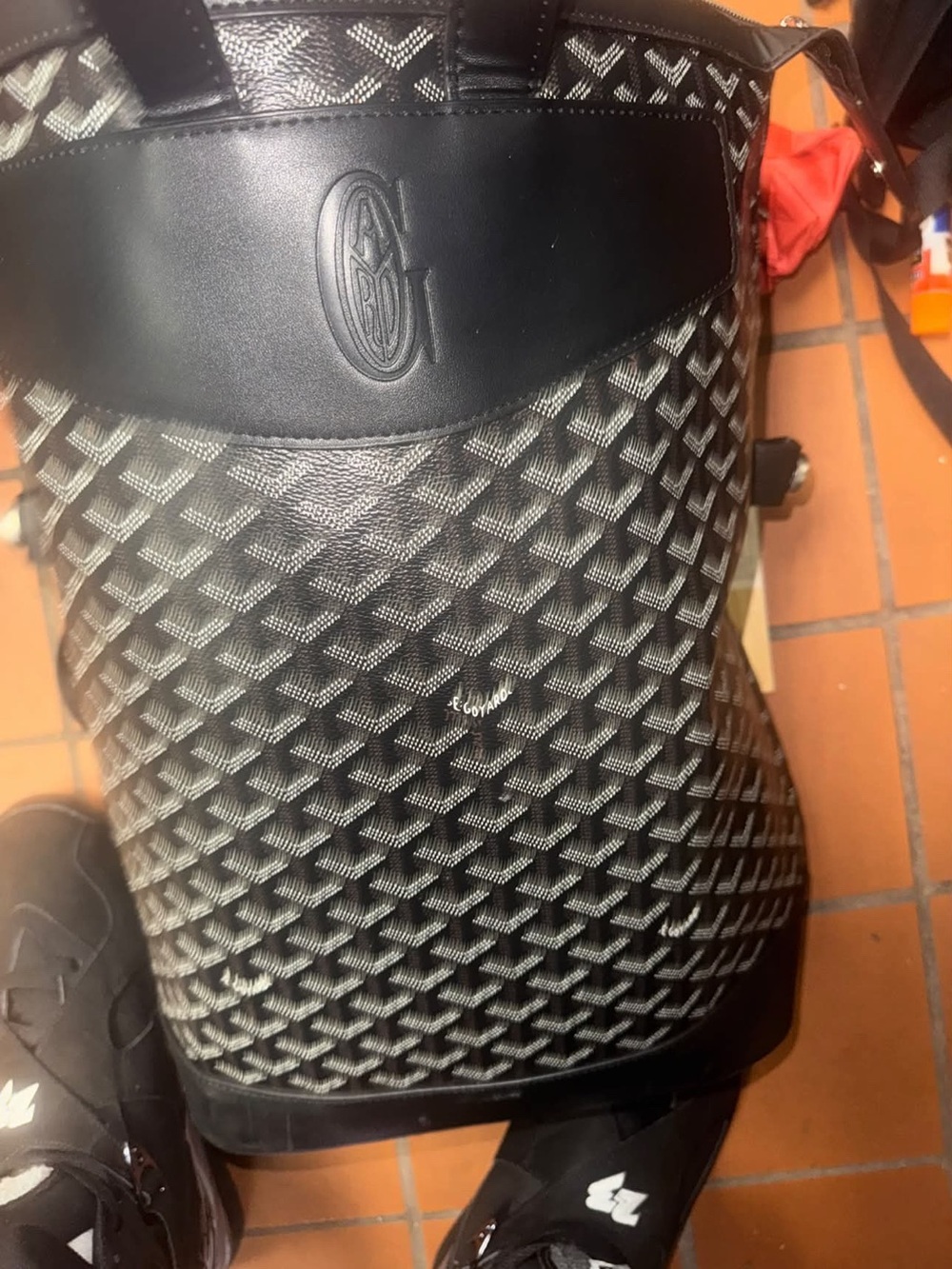 Black Patterned Men’s Tote Backpack by Goyard-style